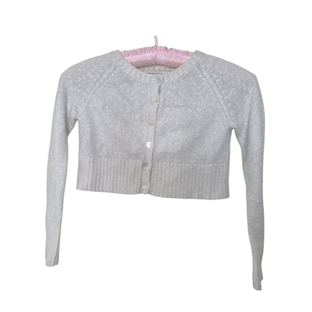 Mini Boden Metallic Silver Cropped Sweater Cardigan Size 7/8Y Vintage 90s